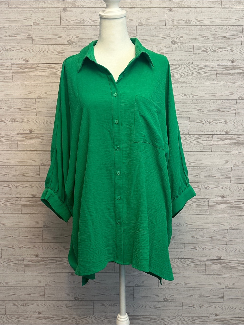 JODIFL Emerald Green Button Down Blouse Dolman Sleeve